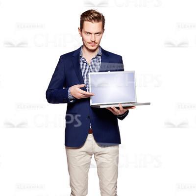 Handsome Businessman Presenting Laptop Cutout Photo-0