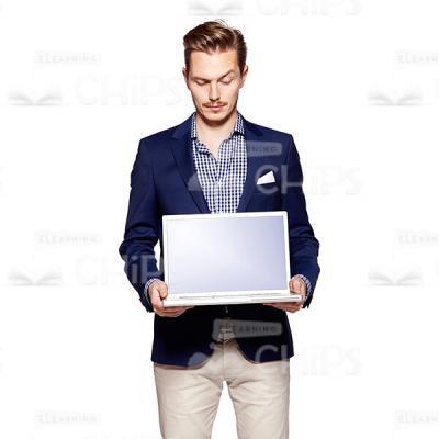 Doubting Businessman Holding Laptop Cutout Photo-0