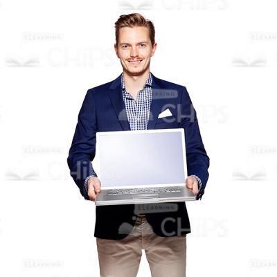 Smiling Businessman Holding Laptop Cutout Photo-0