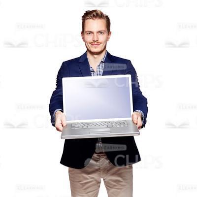 Smiling Businessman Offering Laptop Cutout Photo-0