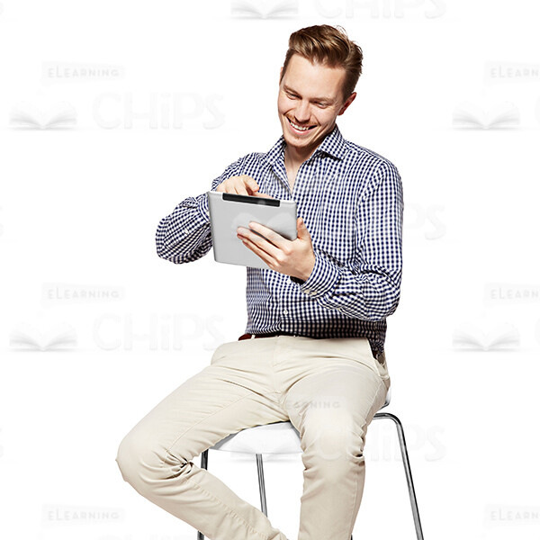 Happy Young Man Looking And Pointing At The Tablet Cutout Photo-0