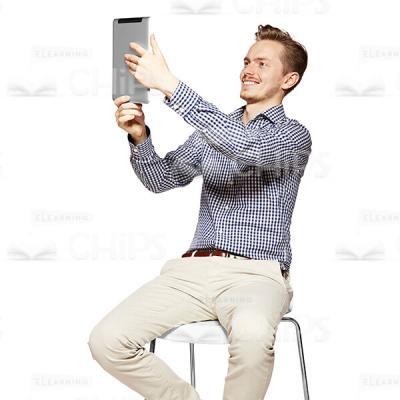 Happy Young Man Raising The Tablet Cutout Photo-0