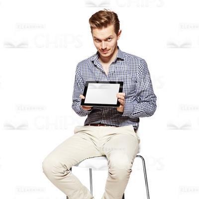 Young Man With Sly Look Presenting Tablet Cutout Photo-0