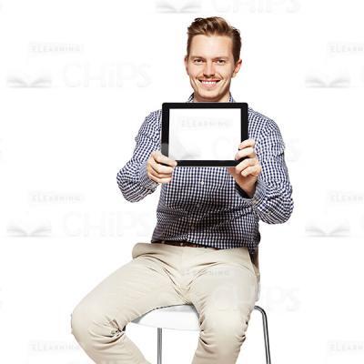Handsome Wide Smiling Man Presenting Tablet Cutout Photo-0