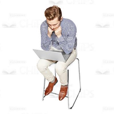 Sitting Young Man Looking at Laptop Cutout Photo-0