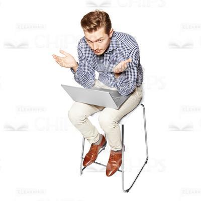 Sitting Confused Young Man With Laptop Cutout Photo-0