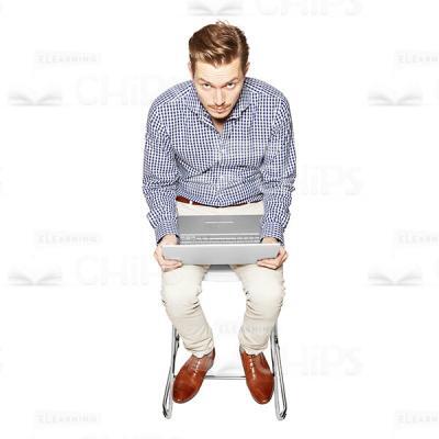 View From Above On Sitting With Laptop Young Man Cutout Photo-0