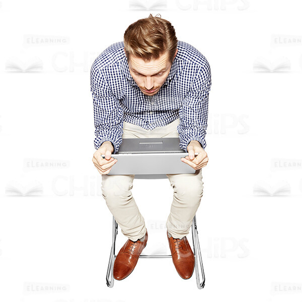 Pensive Man Holding Laptop Directly On lap Cutout Photo-0