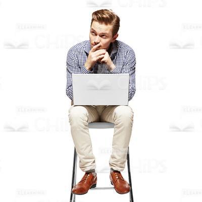 Cutout Image Of Pensive Guy With Laptop Looking Aside-0