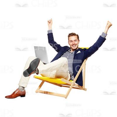 Extremely Happy Young Guy Sitting On Lounge Chair Cutout-0