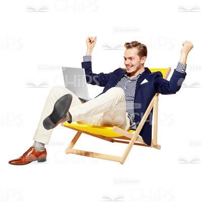 Cutout Image Of Excited Businessman With Laptop Sitting On Lounge Chair-0