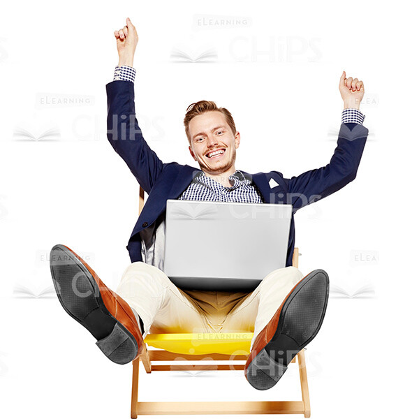 Happy Businessman With Laptop Raising Arms Cutout Photo-0