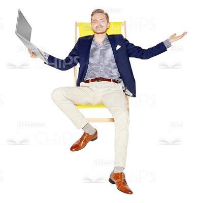 Resting Businessman Holding Laptop With Outstretched Right Hand Cutout-0