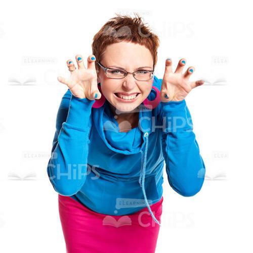Joyful Lady Makes Bending Fingers Gesture Cutout Photo-0