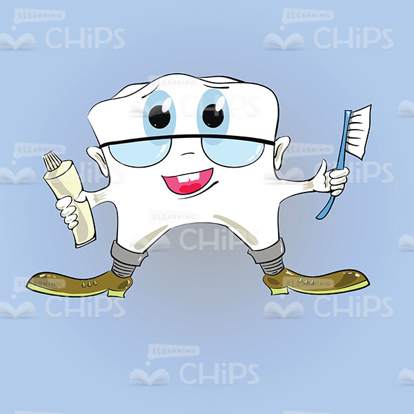 Cartoon Tooth Holding Brush And Paste Vector Image-0