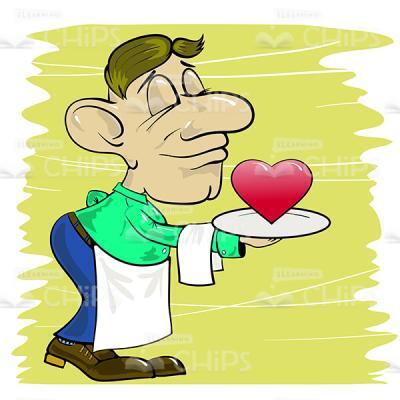 Cartoon Waiter Serving Heart On Plate Vector Image-0