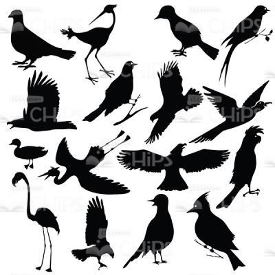 Silhouettes Of Black Birds Vector Artwork Set-0