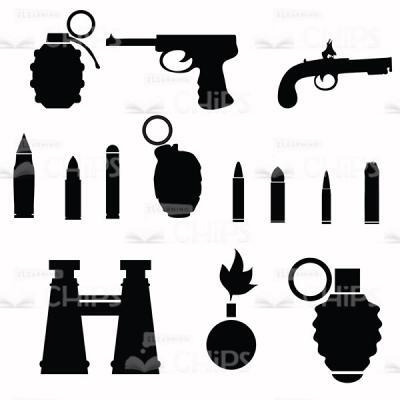Weapon And Ammunition Silhouettes Set Vector Image-0