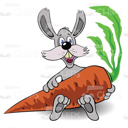 Excited Anthropomorphic Rabbit Sitting And Holding Carrot Vector Image -0