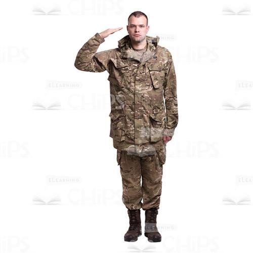 Serious Saluting Soldier In The Camouflage Cutout Photo-0