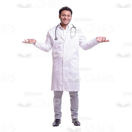 Smiling Young Doctor Throwing Hands Up Cutout Photo-0