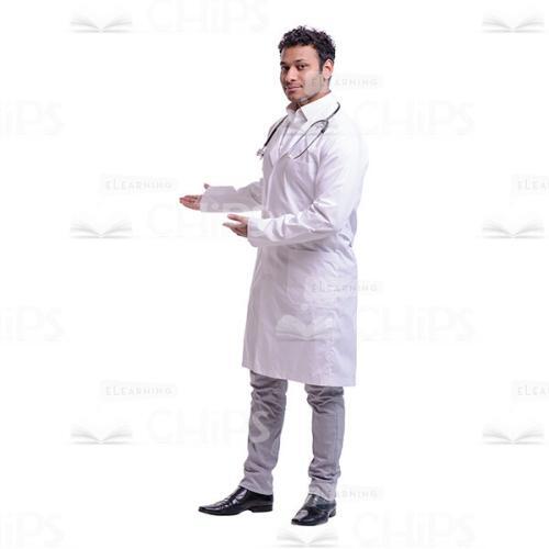 Half-Turned Doctor Holding Presentation With Both Hands Cutout-0