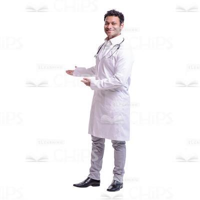 Cutout Photo Of Polite Doctor Makes Inviting Gesture-0