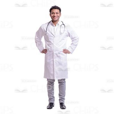 Cutout Image Of Smiling Doctor Holding Hands On Hips-0