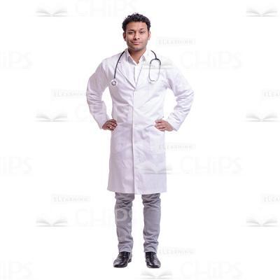 Cutout Photo Of Cheerful Doctor With Both Hands On Hips-0