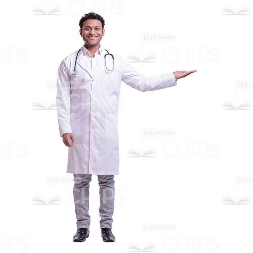 Cutout Picture Of Positive Doctor Gesturing With Left Hand-0