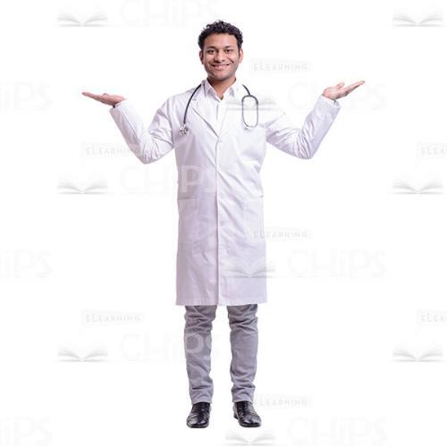 Cutout Photo Of Smiling Doctor Imitating Scales Gesture-0