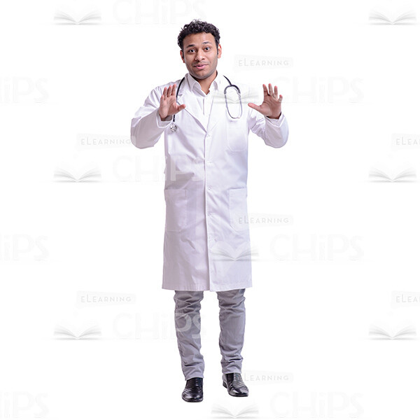 Cutout Image Of Nice Male Doctor Raising Hands Up-0