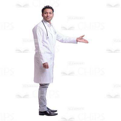 Cutout Photo of Friendly Looking Young Doctor Showing Something with Open Palm-0