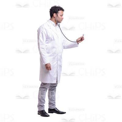 Cutout Picture of Attentive Young Doctor Listening Somebody with Stethoscope-0