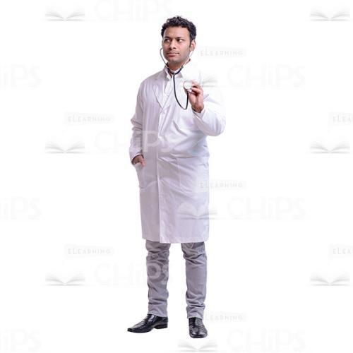 Cutout Picture of Suspecting Young Doctor Listening His Patient with Phonendoscope-0