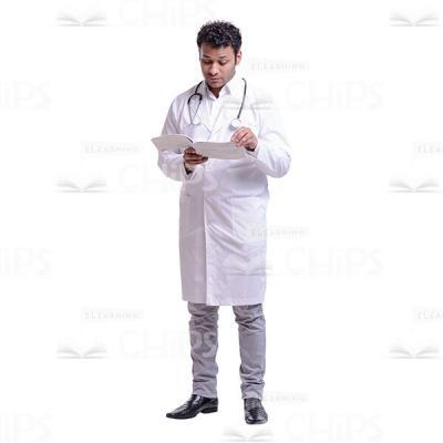 Cutout Image of Thoughtful Young Doctor Holding a Medical Card in His Hands-0
