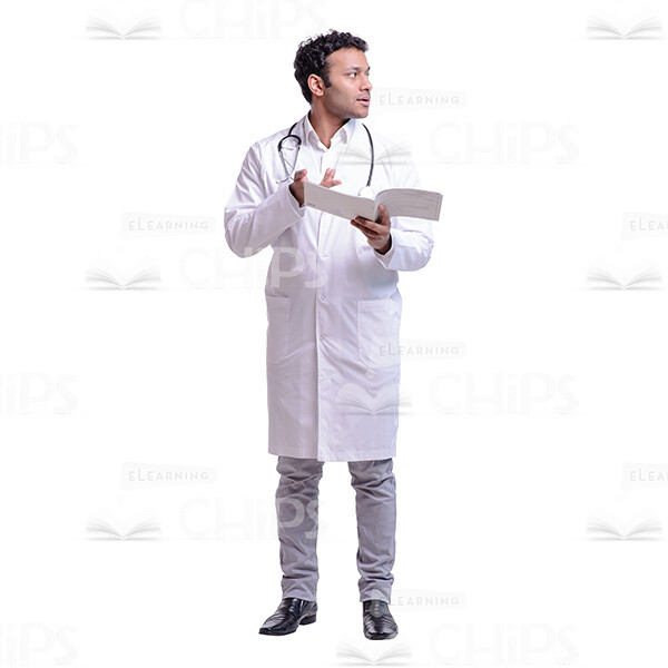 Cutout Image of Young Doctor Holding a Medical Card in His Hands and Consulting with Someone-0