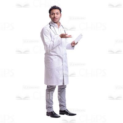 Cutout Image of Young Doctor Holding a Medical Card and Gesticulating-0
