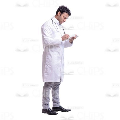 Cutout Picture of Focused Young Doctor Standing Half-turned and Writing Down in a Health Record-0