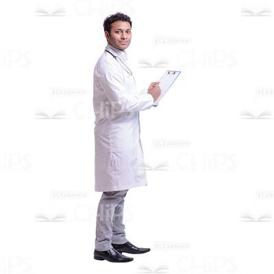 Cutout Image of Young Doctor Holding a Folder and Putting Something Down-0