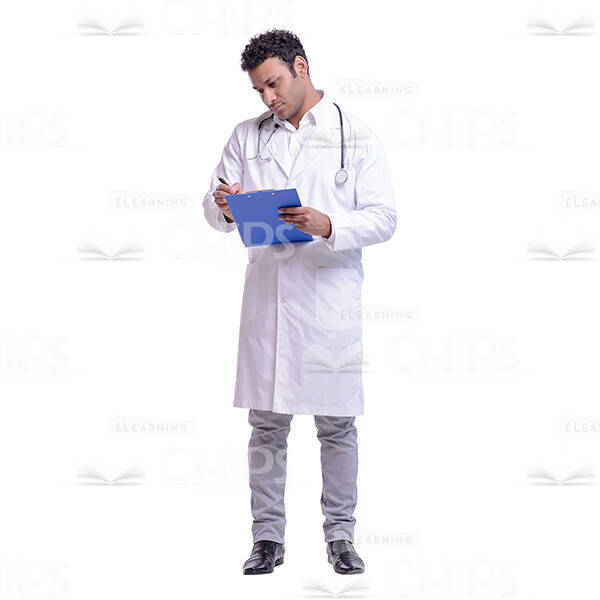 Cutout Picture of Young Doctor Writing Something with His Head Tilted to the Side-0 Cutout Picture of Young Doctor Writing Something with His Head Tilted to the Side-0