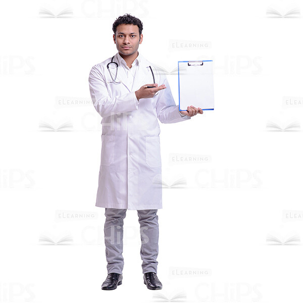 Cutout Picture of Young Doctor Showing What Is Written at His Folder-0