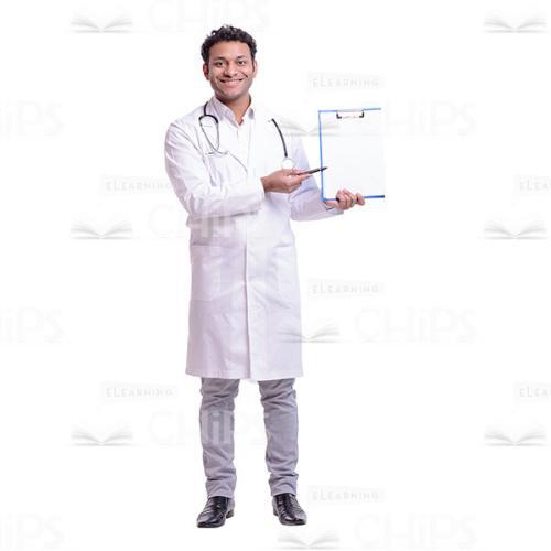 Cutout Picture of Smiling Doctor Pointing with His Pen at the Folder-0