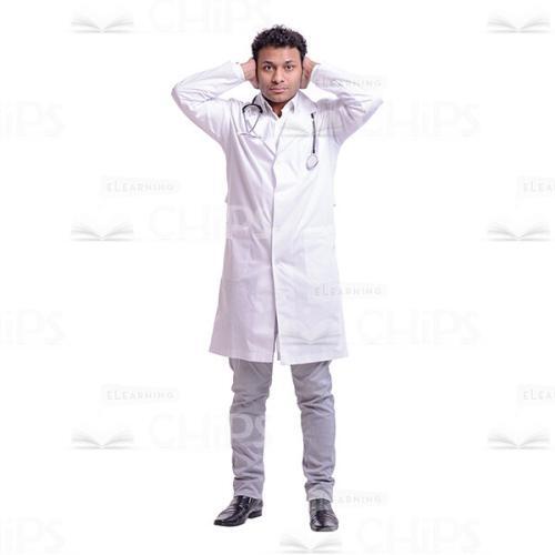 Cutout Image of Calm Doctor Covering Ears with Hands-0