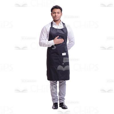 Cutout Image of Focused Waiter Put One Hand on His Stomach and the Other behind His Back-0