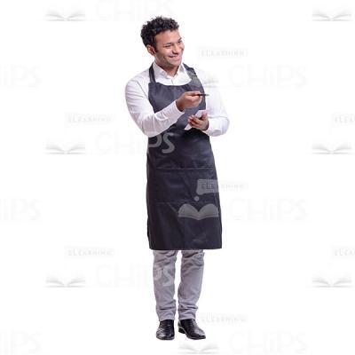Cutout Image of Cheerful Waiter Talking with Clients-0