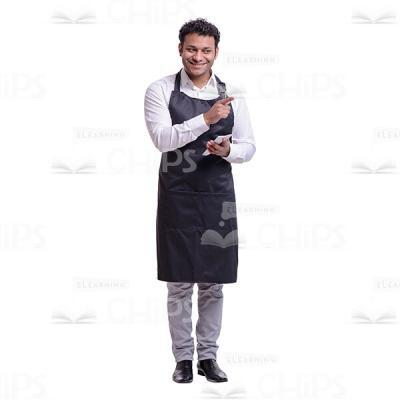 Cutout Picture of Smiling Waiter Pointing with His Forefinger-0