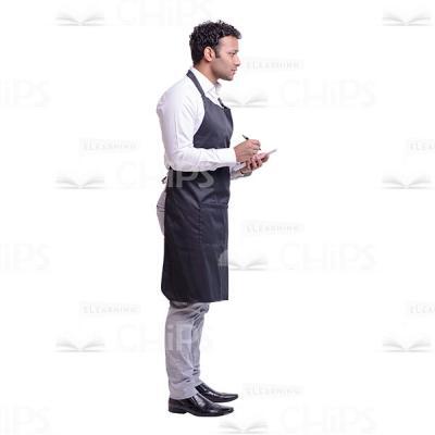 Cutout Photo of Handsome Waiter Standing Half Turned and Clarifying the Order-0