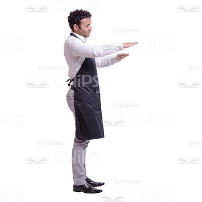 Cutout Picture of Handsome Waiter Standing Half Turned and Indicating the Level-0