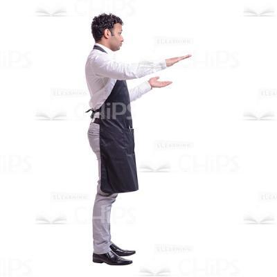 Cutout Picture of Serious Waiter Standing Half Turned and Leading the Process-0